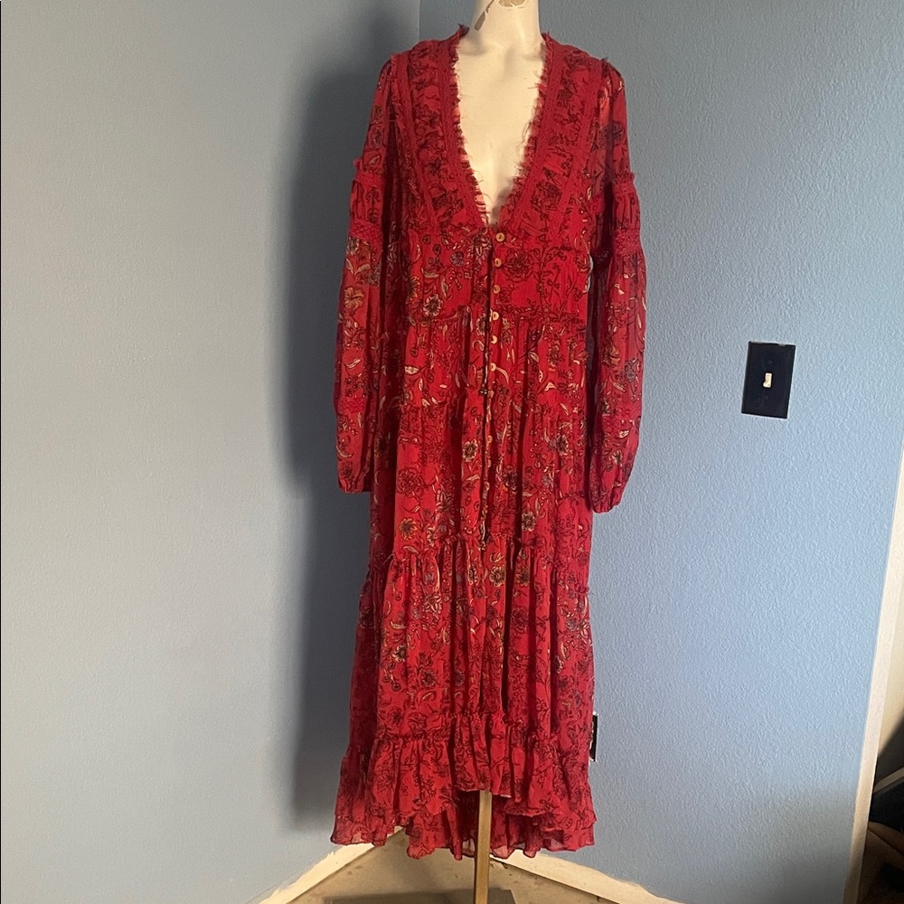 Free People Floral Red Maxi Dress size L